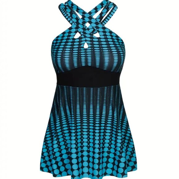 Women Plus Size Two-Piece Tankini Halter Neck Slimming Tummy Summer Swimsuit 18W - Picture 5 of 11